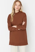 Trendyol Brown High Neck Slit Detailed Basic Knitted Sweatshirt