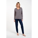 Women's pyjamas Milda, long sleeves, long trousers - print/navy blue