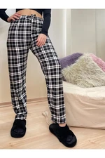 17947 Dewberry Plaid Checkered Cotton Velvet Pyjama Bottoms-BLACK-WHITE