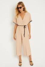 Cool & Sexy Women's Vanilla Ethnic Patterned Belted Jumpsuit