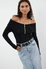 Trendyol Black Turn-down Collar Knitwear Sweater