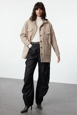 Trendyol Beige Oversize Mold Cashmere Seasonal Shacket Thin Jacket Coat