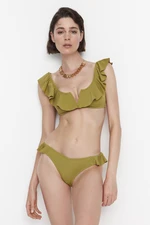 Trendyol Green Ruffle Detailed V-Cut Bikini Bottom