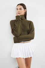 Trendyol Khaki Crop Basic Knitwear Sweater