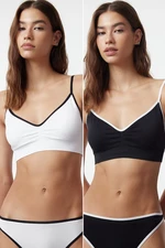 Trendyol Black-White 2-Pack Seamless Non-wired Covered Bustier Knitted Bra