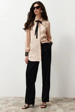 Trendyol Beige Collar Bow and Lace Detailed Satin Woven Shirt