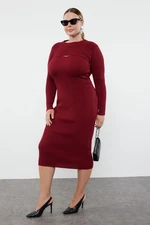 Trendyol Curve Dark Cherry Corded Midi Length 2-Piece Knitwear Dress & Crop Sweater Set