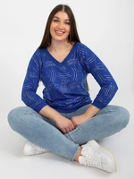 Women's dark blue blouse plus size with print