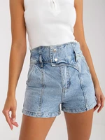 Women's blue denim shorts with high waist and faded effect