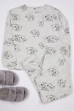 Trendyol Curve Gray Melange Koala Patterned Knitted Pajama Set