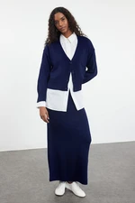 Trendyol Navy Blue Knitwear Cardigan Skirt Top and Bottom Set