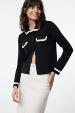 Trendyol Black Color Blocked Polo Neck Knitwear Cardigan