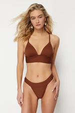 Trendyol Brown Textured High Leg Regular Bikini Bottom