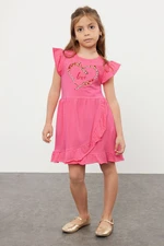 Trendyol Fuchsia Girl's Heart Patterned Ruffle Detailed Knitted Dress