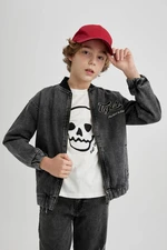 DEFACTO Boys College Collar Zippered Double Pocket Seasonal Light Thin Jean Bomber Jacket