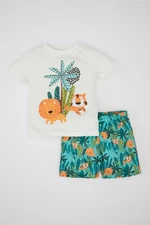 DEFACTO Baby Boy 2-Piece Set Printed Short Sleeve T-Shirt Top Elastic Waist Swim Shorts