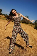 Lug Von Siga x DeFacto Strapless Patterned Poplin Long Jumpsuit with Connectable Straps