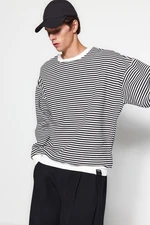 Trendyol Black Oversize/Wide Cut Striped Fleece Inside/Warm Sweatshirt