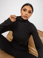 Black women's ribbed turtleneck blouse from the set