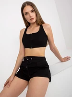 Black Cotton Basic Striped Crop Top RUE PARIS