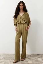 Trendyol Khaki Textured Fabric Flounce Woven Blouse