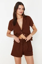 Trendyol Brown Woven Shirt Shorts Set