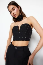 Trendyol Black Crop Shiny Stone Woven Bustier