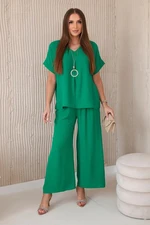 Set with necklace blouse + trousers green