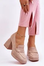 Suede Pumps With Rough Heels Platform Adriel Beige