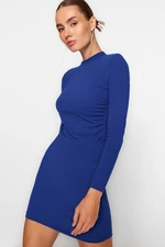 Trendyol Saks Stand-Up Collar Formal Fitted Mini Knitted Dress with Pleats