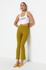 Trendyol Light Green Waist Detail Flare/Flare-Flare/Front legs Ribbed High Waist Flexible Knitted Leggings