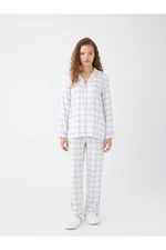 LC Waikiki Women's Shirt Collar Plaid Long Sleeved Pajamas Set