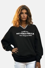 Trendyol Black Oversize/Wrap Knitwear Detailed Slogan Thick Fleece Knitted Sweatshirt