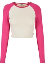 Dámské organické Cropped Retro Baseball Longsleeve whitesand/hibiskus pink