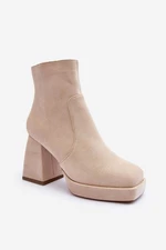 Suede ankle boots with massive high heels, light beige Abnous