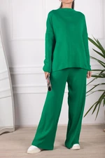 armonika Women's Green Stand-Up Collar Spanish Leg Knitwear Suit