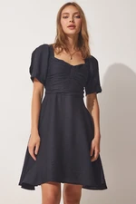 Happiness İstanbul Women's Black Pleated Auxiliary Auxiliary Dress