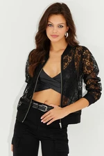 Cool & Sexy Women's Black Zippered Ruched Bomber Jacket ST823