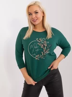 Navy green plus size blouse with rhinestones