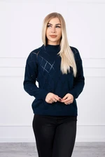 Sweater with high neckline and diamond pattern dark blue