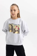 DEFACTO Relax Fit Smiley Licence Crew Neck Sweatshirt