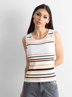 Orange-and-white striped top