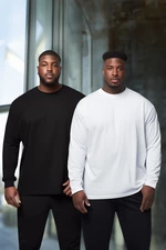 Trendyol Black and White Men's Plus Size 2-Pack Long Sleeved Basic 100% Cotton Regular/Regular Cut T-Shirt.