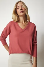 Happiness İstanbul Women's Dry Rose V-Neck Knitwear Blouse