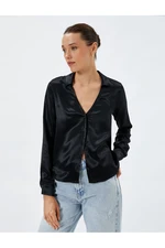 Koton Satin Shirt Classic V-Neck Long Sleeve with Buttons