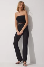 Happiness İstanbul Women's Black High Waist Striped Pants