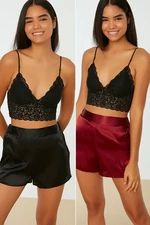 Trendyol Claret Red-Black Satin 2-Pack Shorts