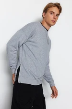 Trendyol Men's Gray Men's Regular/Real fit Long Sleeved Crewneck Zippered Sweatshirt