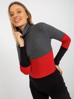 Dark grey and black basic ribbed turtleneck blouse