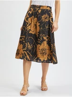 Women's brown-black floral satin skirt ORSAY